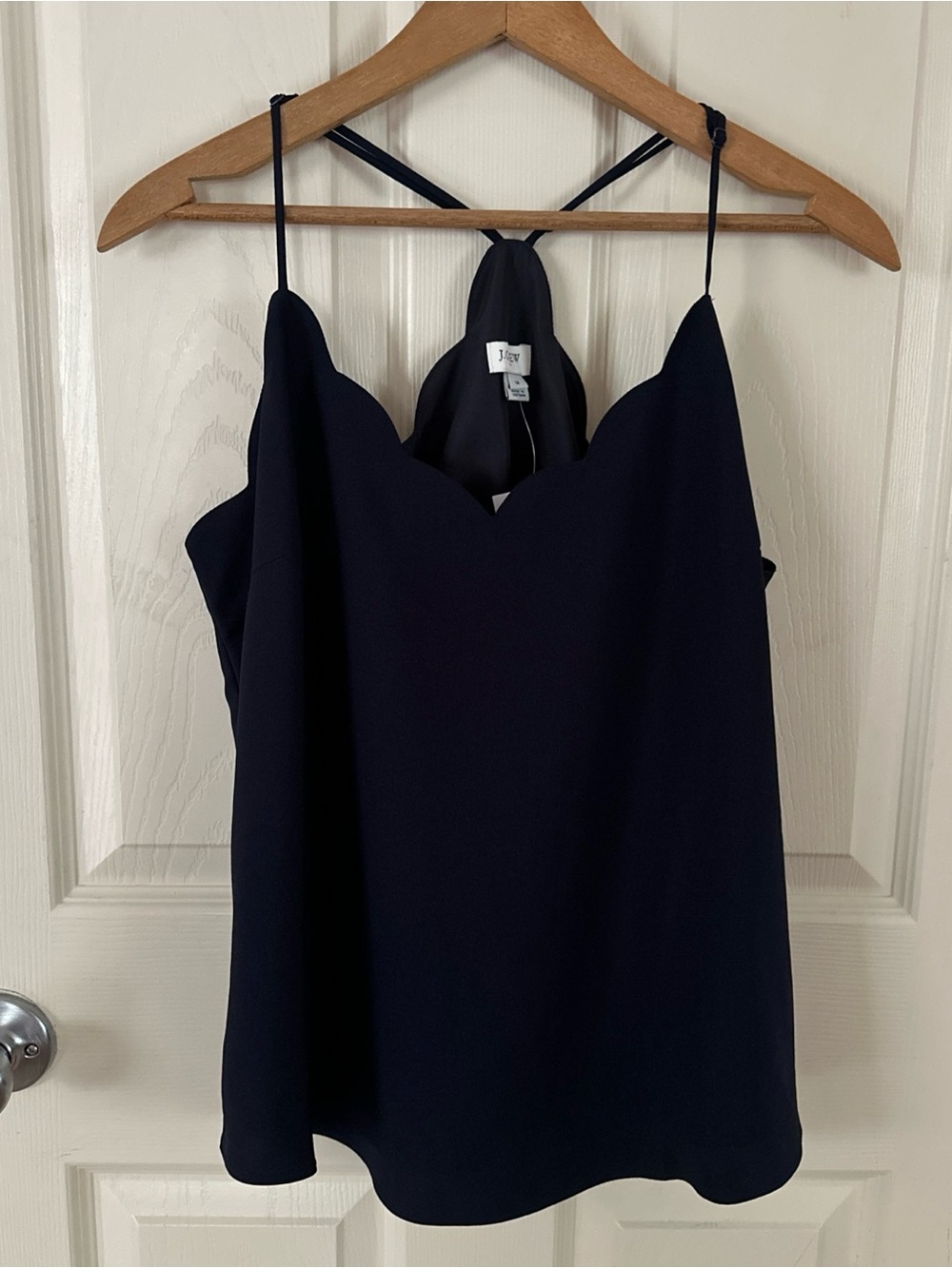 J Crew Womens Scalloped Cami Top Sz 14 Navy Blouse Tank Shell G3367 NWT